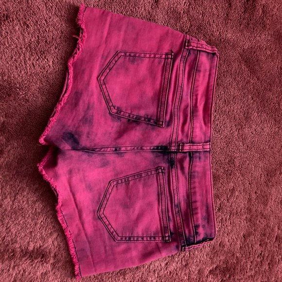 Hot Pink Acid Wash Demin Shorts - Picture 2 of 5